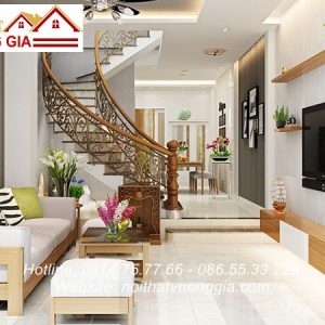 Cầu thang sắt nghệ thuật cao cấp xoắn ốc nội thất vương gia