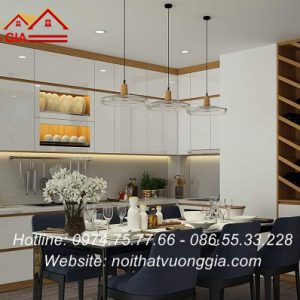 Kính ốp bếp màu trắng sữa Nội Thất Vương Gia
