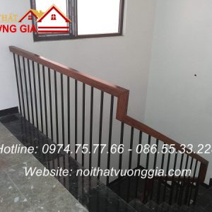 Thi công cầu thang sắt tay vịn gỗ tại gia lâm hà nội