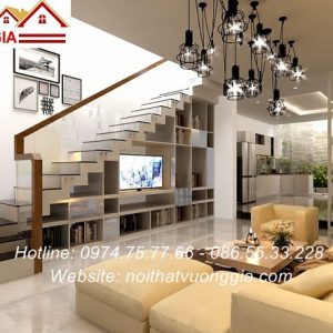 cầu thang tay vịn gỗ vuông