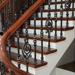 cầu thang nhôm đúc nhập khẩu tay vịn gỗ Lim