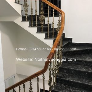 cầu thang nhôm đúc nhập khẩu tay vịn gỗ Lim
