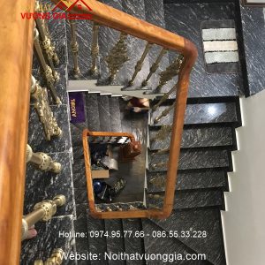 cầu thang nhôm đúc nhập khẩu tay vịn gỗ Lim
